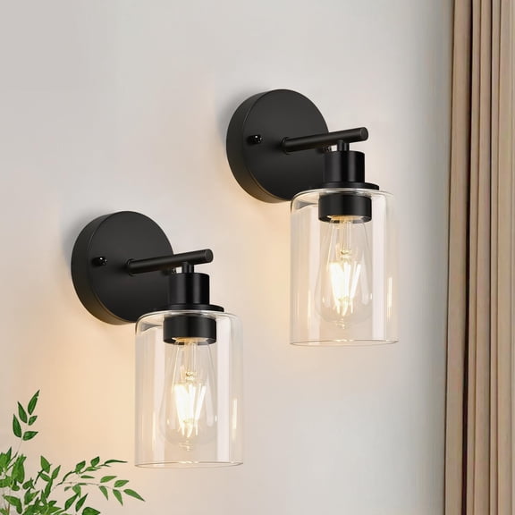 ZJQYDS Set of 2 Wall Sconces for Bathroom,Black Modern Vanity Lights with Clear Glass Shade,Bathroom Wall Lamp for Mirror Kitchen Living Room Hallway Cabinet Porch