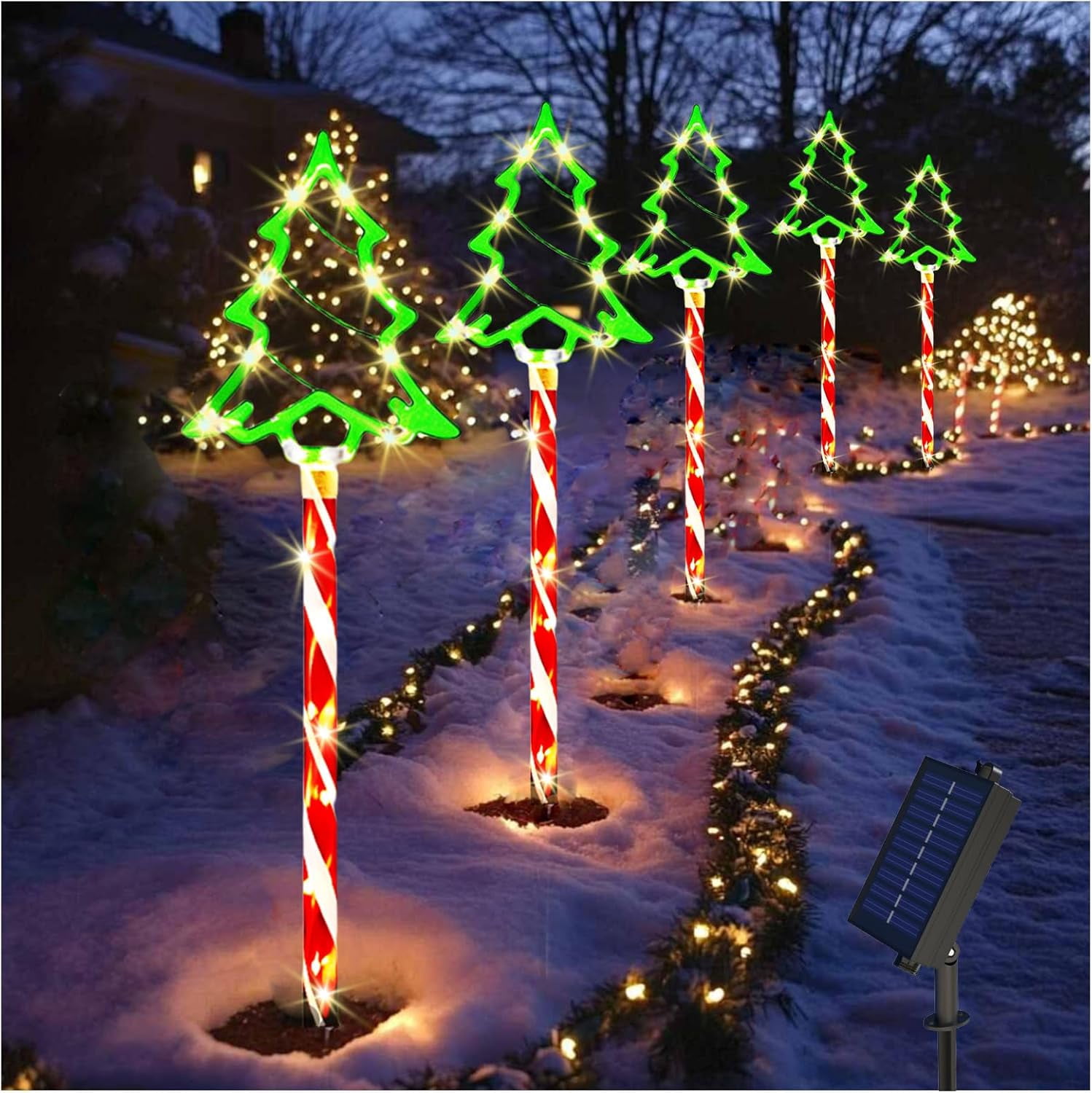 ZJQYDS Solar Christmas Pathway Lights - 5 Pack Candy Cane Christmas ...