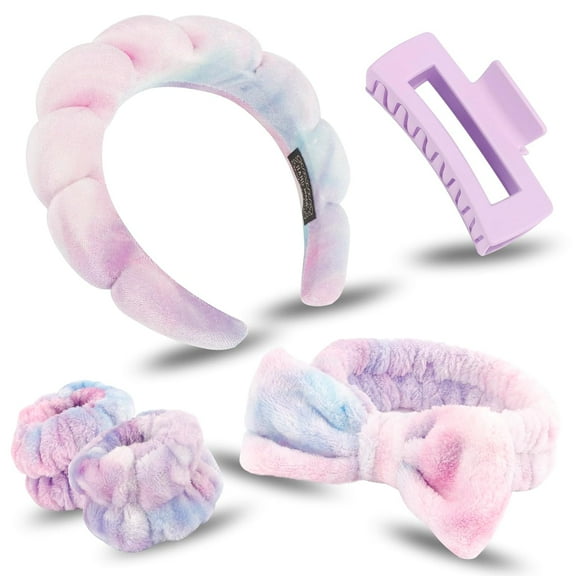 ZJQYDS Spa Headbands Wrist Band Set with Hair Clip Skincare Headbands for Washing Face Non Slip Puffy Makeup Headband Wrist Towel Preppy Cute Teen Girl Birthday Gifts Trendy Stuff