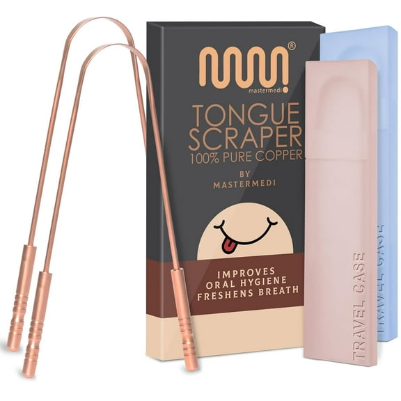 ZJQYDS Tongue Scraper with Case Easy to Use Tongue Scraper for Adults, Tongue Cleaner for Oral Care & Hygiene Copper Set of 2 (with Travel Case)