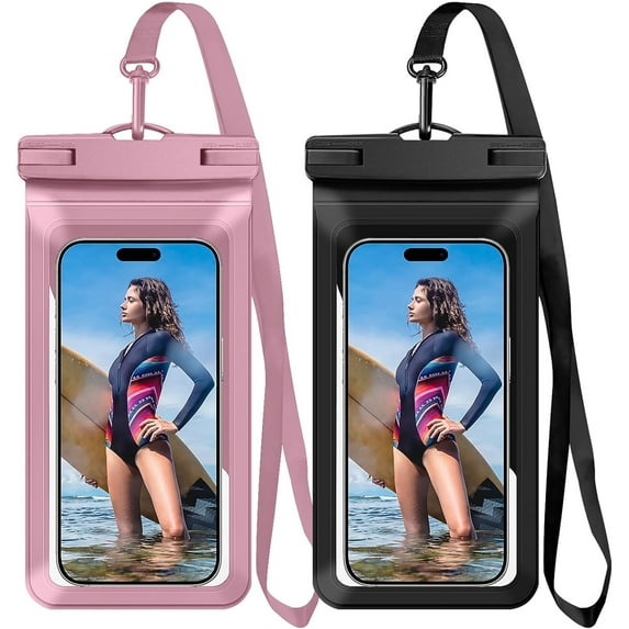 ZJQYDS Universal Waterproof Phone Case,with Inside Card Pack,Large Dry Bag Up to 8.3",Compatible with iPhone 16 15 14 13 Pro Max, IPX8 Cellphone Travel Beach Essentials for Beach, 2 Pack-Black &Pink
