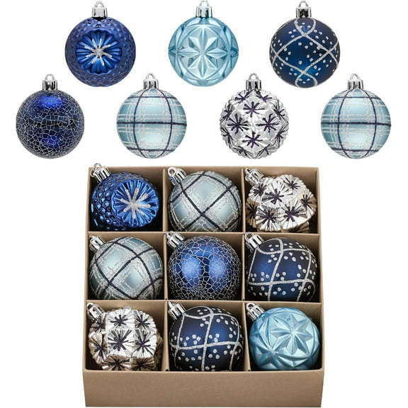 ZJQYDS Valery Madelyn Ornaments for Christmas Trees, 9ct 2.36 Inches Navy Blue and Silver Shatterproof Christmas Tree Decorations, Luxury Hanging Ball Ornaments for Xmas Holiday Party Decor