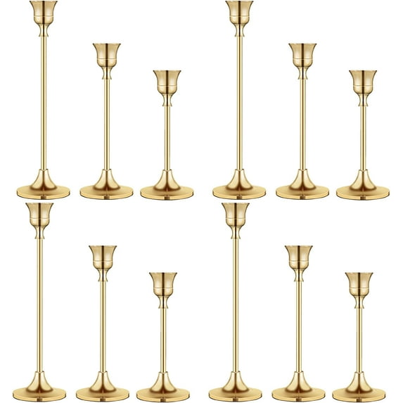 ZJQYDS Vintage Gold Brass Taper Candle Holders for Candlesticks, Fireplace & Party - Set of 3