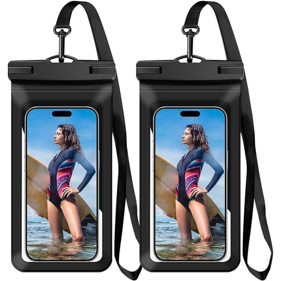 ZJQYDS Waterproof Phone Case, with Inside Card Bag, Waterproof Phone Pouch for iPhone, Cell Phone Dry Bag for Cruise Travel Vacation Accessories Large Phone Holder, 2 Pack-Black