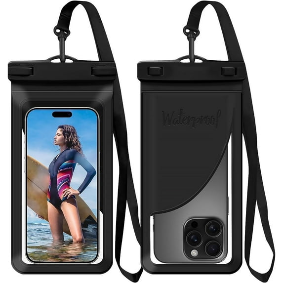 ZJQYDS Waterproof Phone Pouch, with Inside Card Bag, Large Waterproof Case for iPhone 16 15 14 13 Pro Max,IPX8 Certified Lightweigt Cellphone Dry Bag, Beach Cruise Ship Essentials, 1 Pack-Black-8.3″