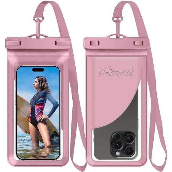 ZJQYDS Waterproof Phone Pouch,with Inside Card Bag, Large Waterproof Case for iPhone 16 15 14 13 Pro Max,IPX8 Certified and Lightweigt Cellphone Dry Bag Beach Cruise Ship Essentials, 1 Pack-Pink-8.3″