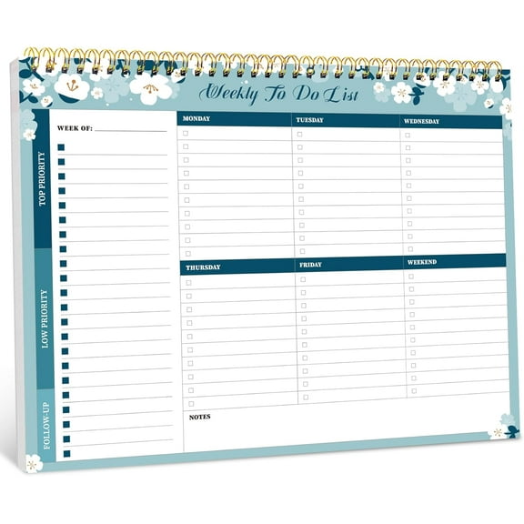 ZJQYDS Weekly To Do List Notepad with 52 Undated Sheets（8.5"×11"）- Weekly Desk Planner for Women & Man, Work and Home - Blue Breeze