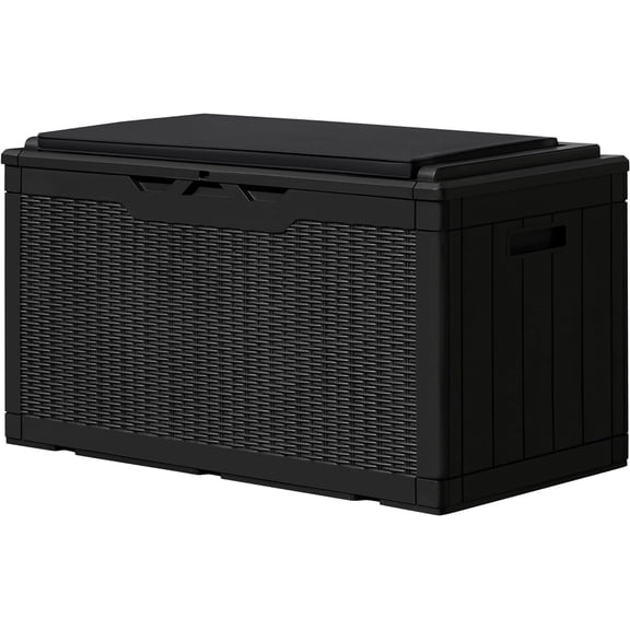 ZJTER 100 Gallon Resin Deck Box with Cushion,Outdoor Weatherproof Large Storage Box,Lockable Storage Container for Patio Furniture,Garden Tools,Pool Supplies (Black)