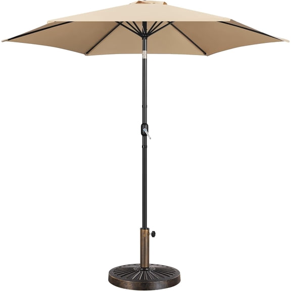 ZJTER 10FT Patio Umbrella Outdoor with Heavy Duty Base Included,Table Umbrella with Push Button Tilt and Crank, UV Protection Waterproof for Yard/Outdoor/Wedding Parties and Events - Tan