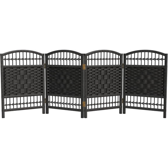 ZJTER 2 ft. Short Fiber Weave Folding Screen - Black - 4 Panels