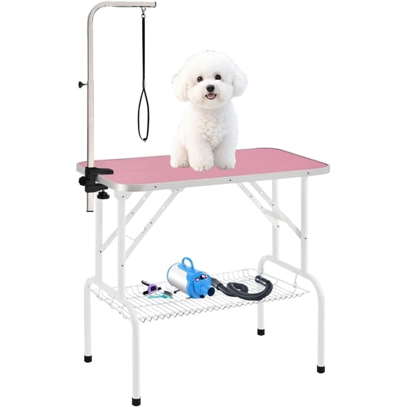 ZJTER-32 Inch Dog Grooming Table - Pet Grooming Table - Foldable, Adjustable Arm, Portable, Non-Slip Grooming Table for Dogs at Home