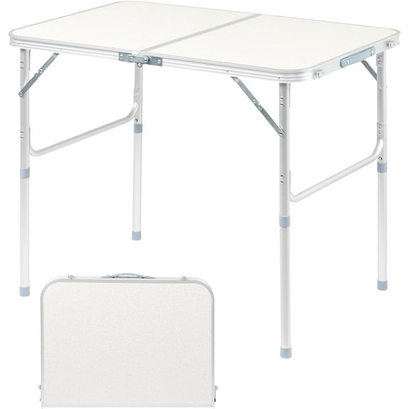 ZJTER 3FT Small Camping Folding Table Adjustable Height Aluminum Folding Table for Picnic Party BBQ, Plastic RV Suitcase Table Portable Lightweight Fold Up Utility Outdoor Tables