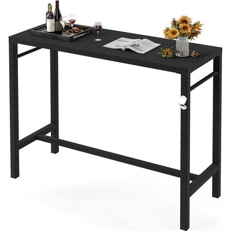 ZJTER 46*39*17 Outdoor Bar Table Extra Wide,Tall Bar Height Outdoor Pub Table, Ideal for Patio, Hot Tub, Dining, Balcony, Poolside, Weatherproof Composite Top, Rustproof, Built In Bottle Opener,Black