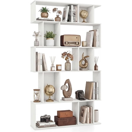 ZJTER 5-Tier Bookshelf, 10-Cube White Geometric Bookcase with 5 Closed-Back Cubbies, Anti-toppling Kits, Open Display Storage Shelf for Living Room, Home Office, Bedroom