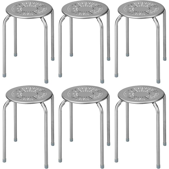 ZJTER 6-Pack Steel Stack Stools, 17.5-Inch Height Portable Stackable Backless School Stools with Daisy Design, Round Classroom Decoration Stools Set of 6 for Kids Children Students, Grey