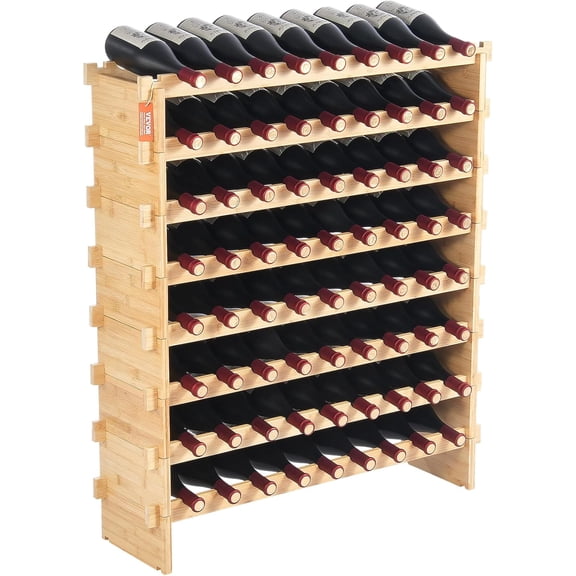 ZJTER 72 Bottle Upgrade Modular Wine Rack, Continuously Store Pinot Bottles, 8-Tier Bamboo Wood Storage Rack, Floor Freestanding Wines Holder Display Shelf, Wobble-Free Shelves for Kitchen Bar Cellar