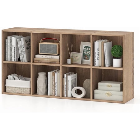 ZJTER 8-Cube Bookcase, 3-Tier Cubby Bookshelf, Horizontal Vertical Display Rack with Anti-Tipping Kits, Modern Storage Organizer Shelf Unit for Bedroom, Living Room, Study (Natural, 8-Cube)