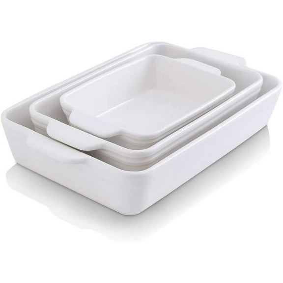 ZJTER Bakeware Set, Ceramic Baking Dish Set, Rectangular Casserole Dish Set, lasagna Pan, Baking Pans Set for Cooking, Cake Dinner, Kitchen, 9 x 13 Inches, 3-Piece (Set of 3, White)