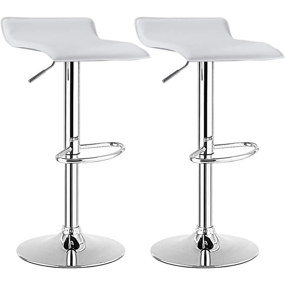 ZJTER Bar Stools Set of 2, Modern Swivel Contemporary barstools with Adjustable Height, Footrests, Chrome Hydraulic PU Leather Backless Bar Chairs for Kitchen Island Cafe Pub, White
