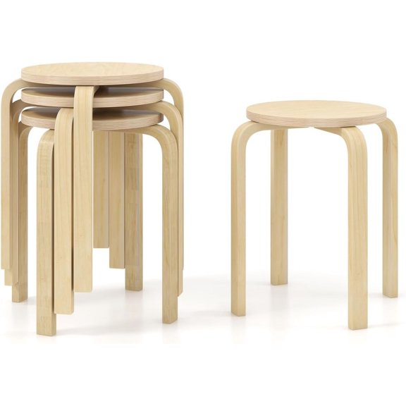 ZJTER Bentwood Stackable Stools Set of 4, 18" Round Stacking Backless Nesting Stools, School Chairs, Flexible Seating for Classroom Elementary, Students, Adults, Kitchen, Dining Room (Natural)
