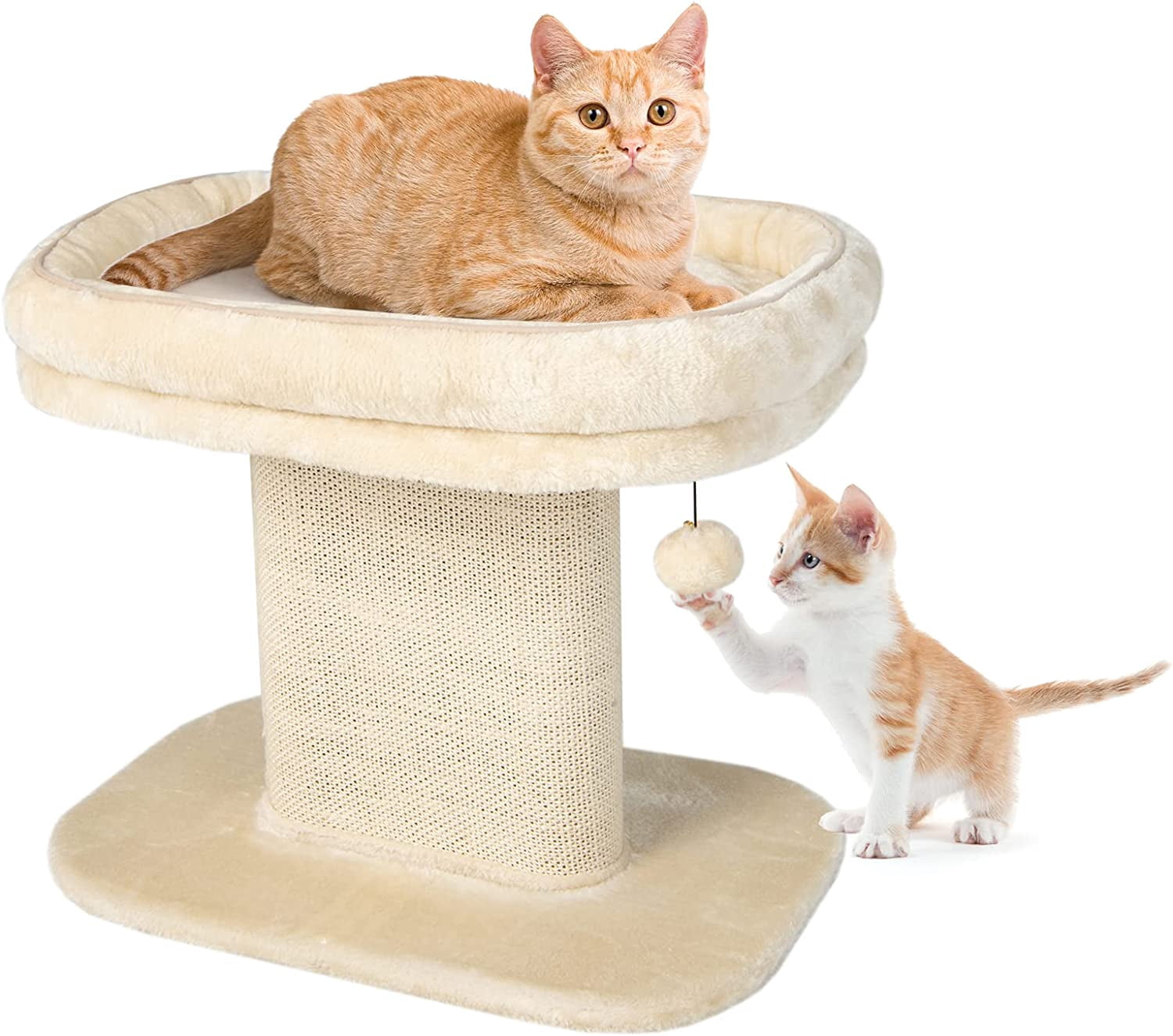 ZJTER Cat Tree for Indoor Cats, 2-Tier Cat Tower with Top Perch & Sisal Scratching Panel & Jingling Fur Ball Toy, Cozy Cat Bed with Scratching Post, Modern Small Kitten Activity Center (Beige)