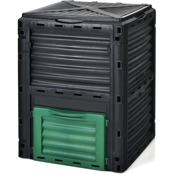 ZJTER Compost Bin, 80 Gallon (300 L) Large Outdoor Composting Box w/Top Flip Latch-on Lid, Bottom Exit Door, BPA Free Material, Grass Food Trash Composter Barrel for Garden Yard, Easy Assembly