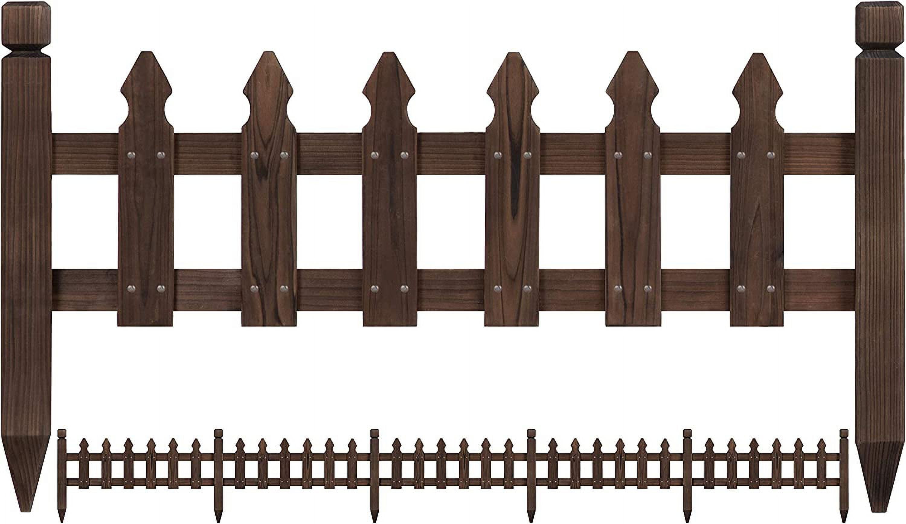 ZJTER Decorative Garden Fence Edging Landscape Wood Picket Fencing Ornamental Panel Border Edging Patio Flower Garden Bed Pool Fences Outdoor Dark Brown- 355 in