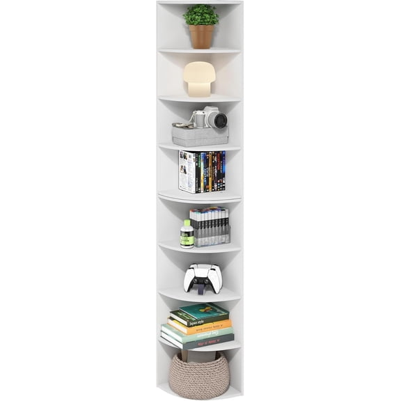 ZJTER ECON Corner Shelf, 8-Tier Corner Book Shelf, Storage Shelves, Display Rack, Bookshelf, for Organization and Storage, Living Room, Home Office, White