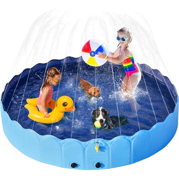 ZJTER Foldable Dog Bath Pool Collapsible Dog Bathing Tub Doggie Wading Pool with Sprinkler for Indoor/Outdoor Use Suitbale for Puppy Small Medium Dogs Cats(Blue, 71x13 inch)