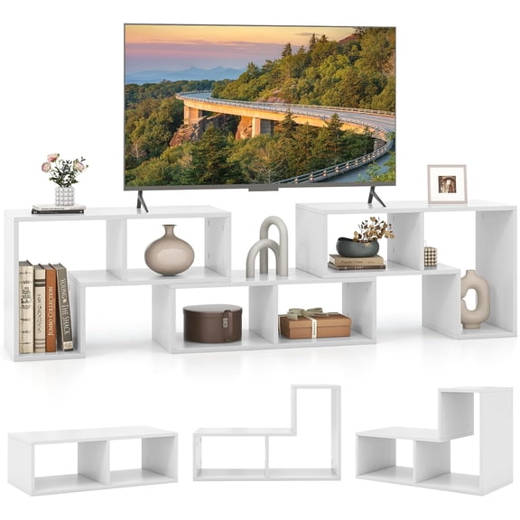 ZJTER Free-Combination TV Stand for Bedroom - Entertainment Center for 50 55 60 65 Inch TV, 3-Piece Media Console Table with Storage Cubes, Deformable Open Storage Bookcase Shelf (White)