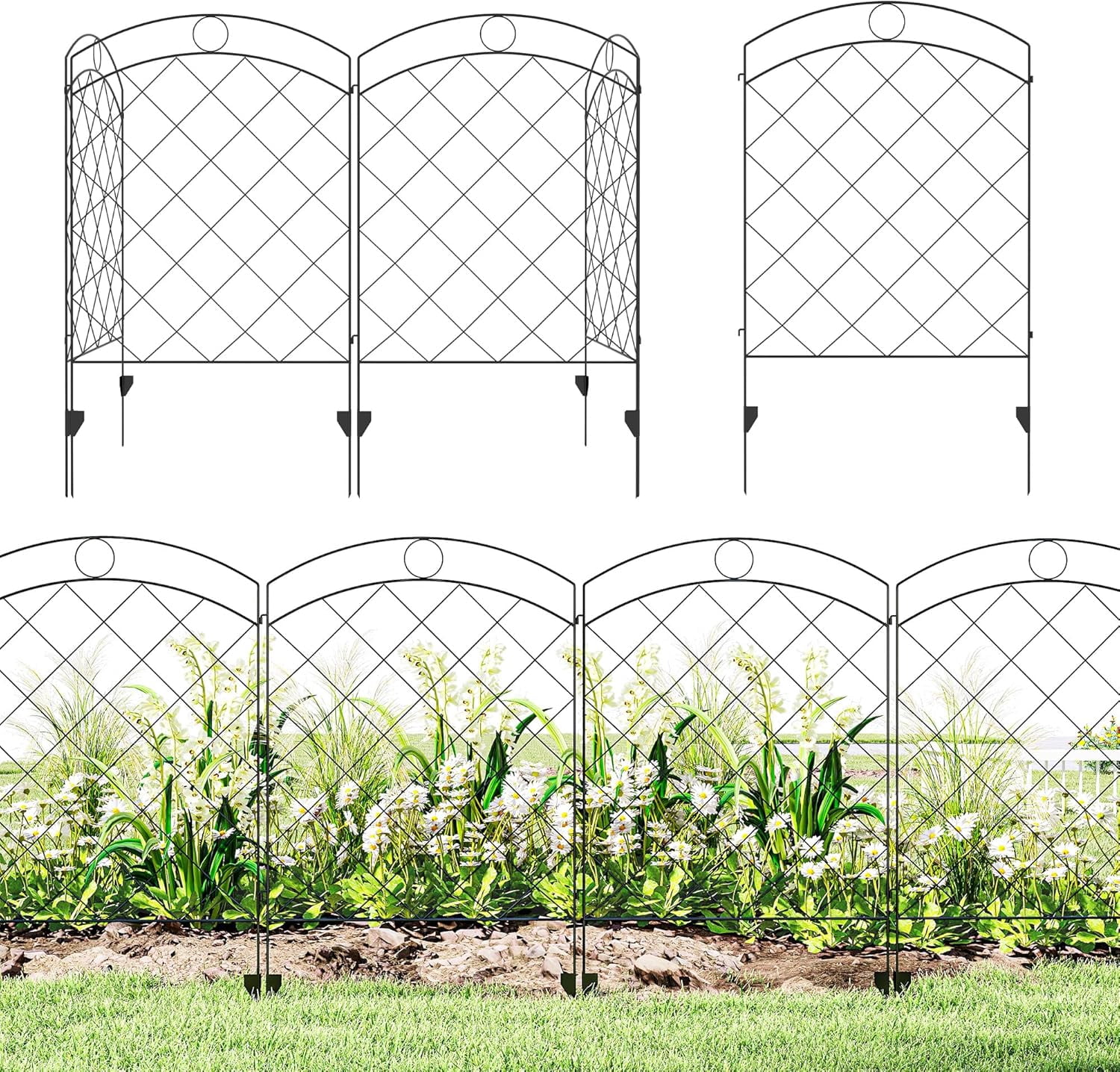 ZJTER Garden Fence, 4 Pack Steel Fence Panels, 11.5' L x 43" H, Rust-Resistant Decorative Border Flower Edging for Yard, Landscape, Patio, Outdoor Decor, Curved Rings