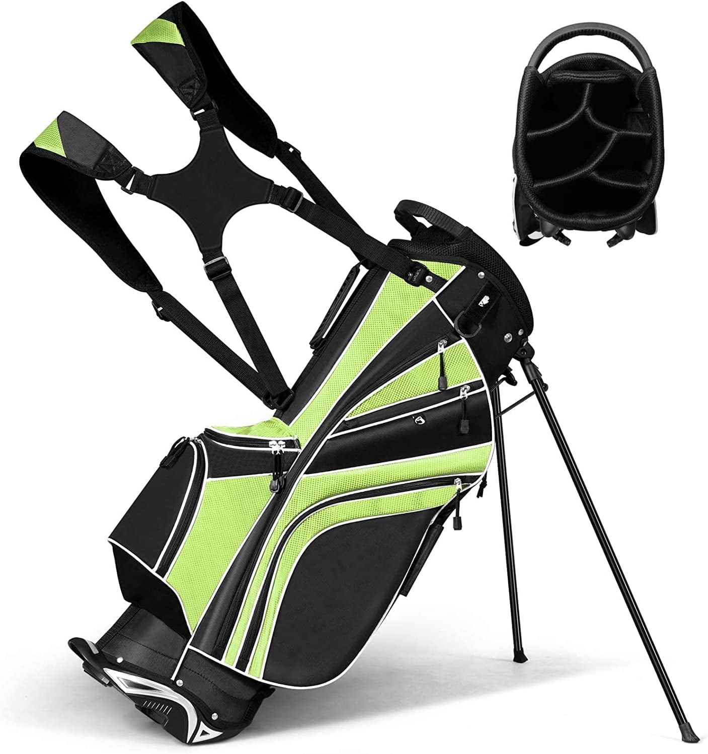 ZJTER Golf Stand Bag with 6 Way Top Dividers, Lightweight Golf Bag with Adjustable Dual Strap & 8 Pockets, Waterproof Rain Hood, Portable for Men Women