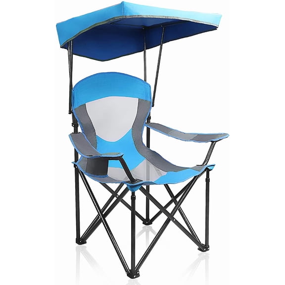 ZJTER Heavy Duty Canopy Camping Chair, 350 lbs Capacity Oversized Folding Chair with Adjustable Sunshade, Portable Sunshade Chair with Cup Holder for Beach, Fishing, Outdoor
