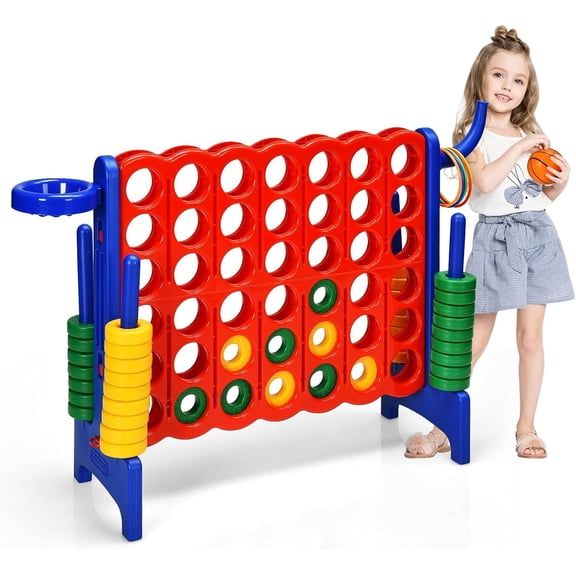 ZJTER Jumbo 4-to-Score Giant Game Set for Kids & Adults, 2.5Ft Indoor Outdoor Game with Basketball Hoop, Ring Game, 42 Jumbo Rings, Quick-Release Slider, Perfect for Birth & Holiday Party