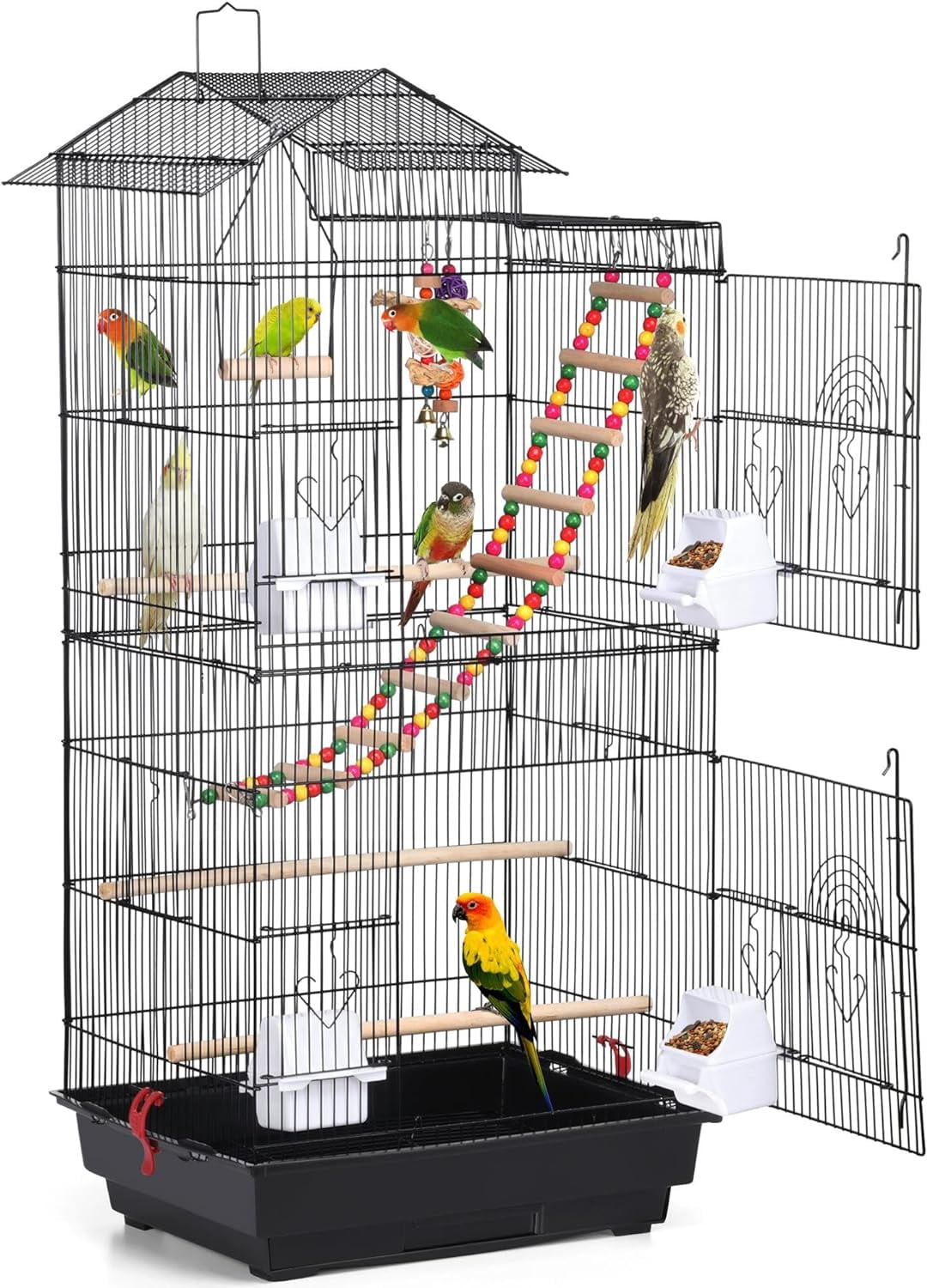 ZJTER Large Parakeet Bird Cage for Mid-Sized Parrots Cockatiels Sun Conures Green Cheek Parakeets Budgies Lovebird Parrotlets Canary Finch Pet Bird Cage w/1 Ladder & 2 Hanging Toys