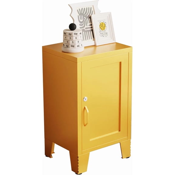ZJTER Metal Nightstand with Lockable Cabinet, Compact Mini Locker Bedside Table for Kids & Adults, Modern Steel Side Table for Bedroom, Dorm, or Living Room (Yellow)