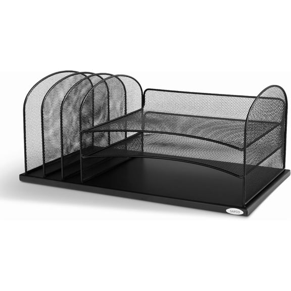 ZJTER Onyx Desk Organizer, 3 Vertical Compartments and 3 Trays, Office and Classroom Mailbox , Paper and Mail Sorter, Steel Mesh, Black