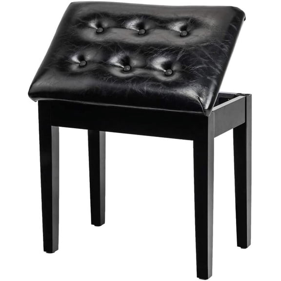 ZJTER Padded Wooden Piano Bench with Music Storage Keyboard Stool Artist Benches Stool Tufted Seat,Black