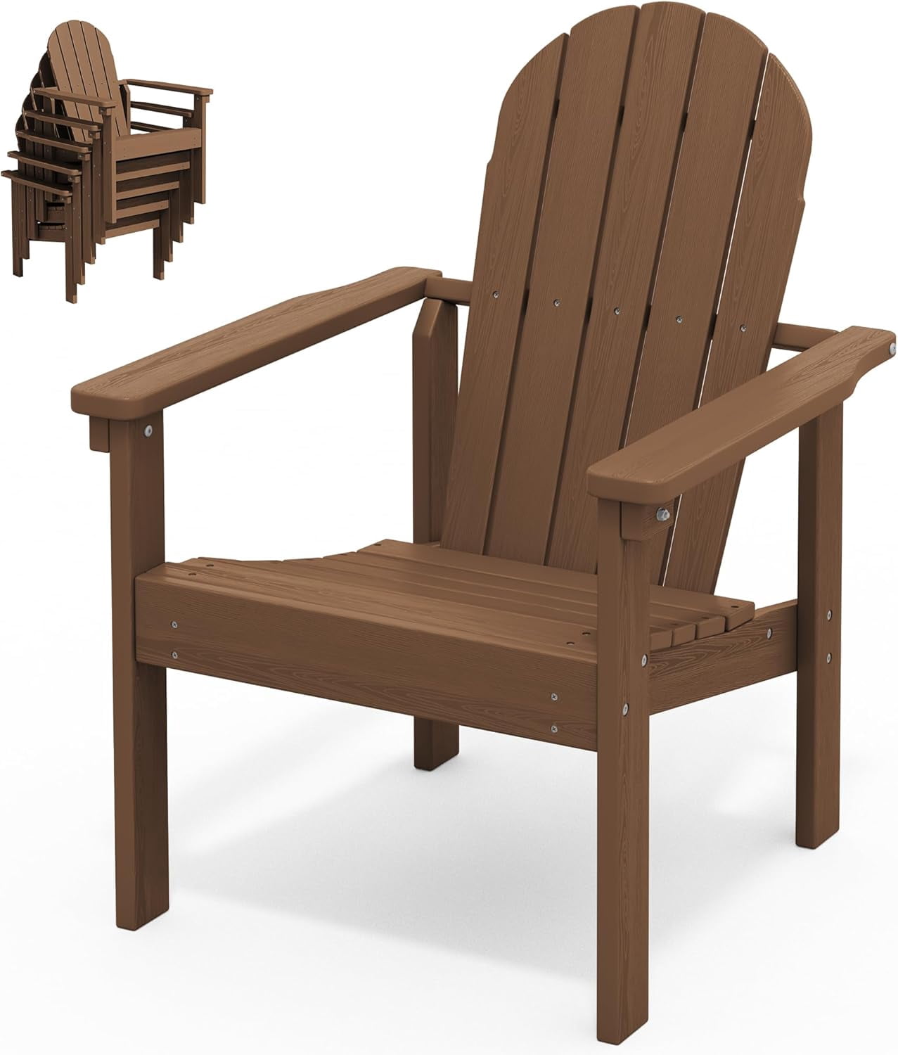 ZJTER Stackable Modern Adirondack Chair, HDPE Outdoor Patio Chair with Space-Saving Design, All-Weather Fire Pit Chair with Widened Seat for Deck, Backyard, Garden, Lawn (Brown)