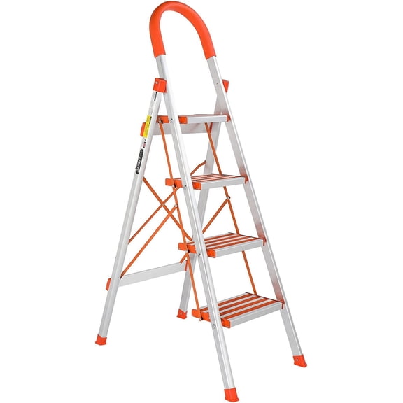 ZJTER Step Ladder 4 Step Lightweight Folding Step Ladder Aluminum Step Stool with Widened Anti-Slip Strip Pedal Convenient Handgrip 350lbs EN131, Multi-use for Household and Office