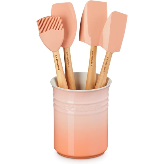ZJTER Stoneware & Silicone 5pc. Utensil Crock Set, Peche