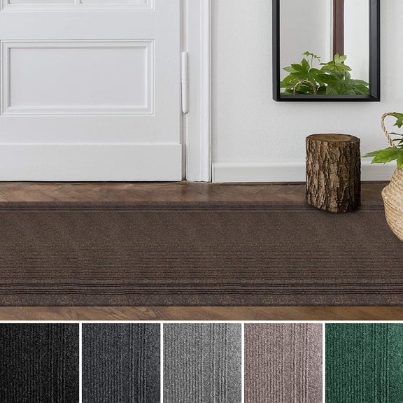 ZJTER Tracker Indoor/Outdoor Utility Carpet Runner with Ribbed Border 26" x 7' in Brown