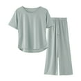 thumbnail image 1 of ZJXFGS 2 Piece Lounge Set Ladies Summer Pajamas Womens 2 Piece Outfits Summer Casual Loose Short Sleeve Pullover Tops & Wide Leg Pants Sets Tracksuit New Short Sleeve Sleepwear Green 3XL, 1 of 7