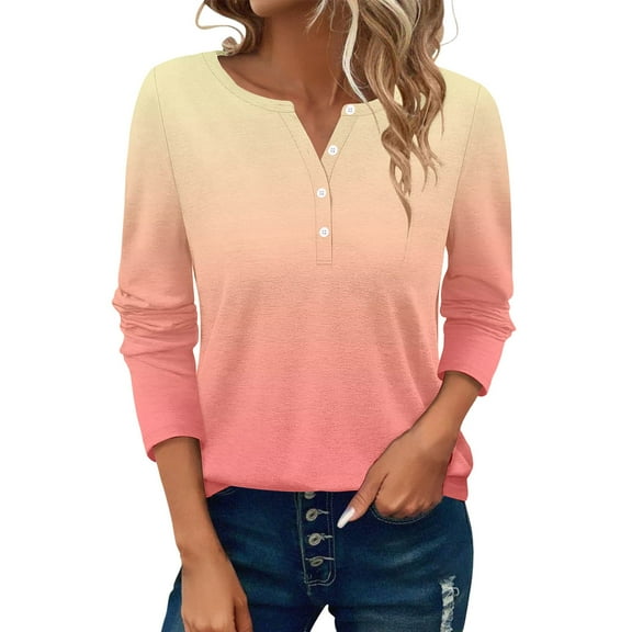 ZJXFGS 3/4 Length Sleeve Womens, Tops Tops for Women Trendy Summer, Women's Long Sleeve T Shirt Round Neck Casual Tops, Business Casual Tops for Women Yellow XL