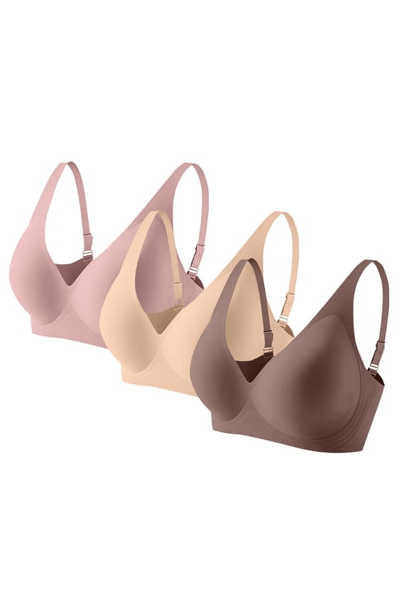 3 Pack Womens Seamless Jelly Bras,No Underwire Supportive Wireless Push Up Bras,Back Smoothing Full Coverage Bralette,No Underwire Soft Push Up Everyday Bralette AH L