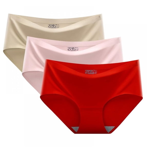 ZJXFGS 3Pc Women's Seamless Underwear,No Show Stretch Bikini Panties Invisibles Briefs Waterproof Underwear for Women Smooth Under Clothes Red 2XL