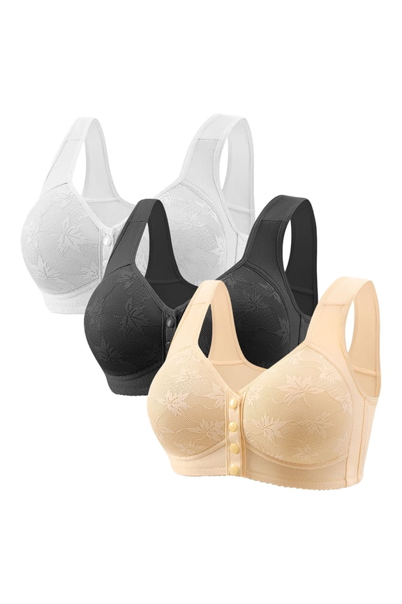 3pc Front Closure Bras for Women Wireless Padded No Underwire Seamless Full Coverage Comfortable Purple 4XL