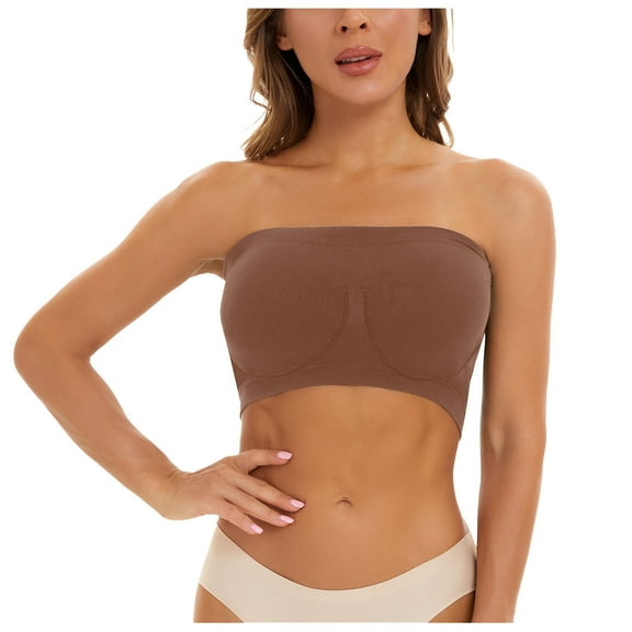 ZJXFGS Bandeau Bras for Women, Strapless Bras for Women Bandeau Bra, Strapless Bras for Women Wirefree Non-Slip Tube top, Push Up Strapless Bras for Women Brown M