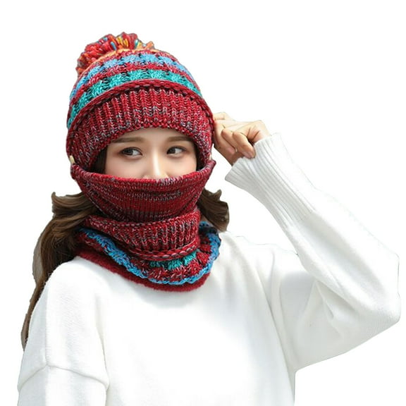 ZJXFGS Beanie Hats For Women,Winter Hat With Ear Flaps,Cozy Head Beanie,3 In 1 Beanie Hat With Scarf And Mask,Warm Hats For Women,Slouchy Beanie,Beanie With Ear Flaps, Red, One Size