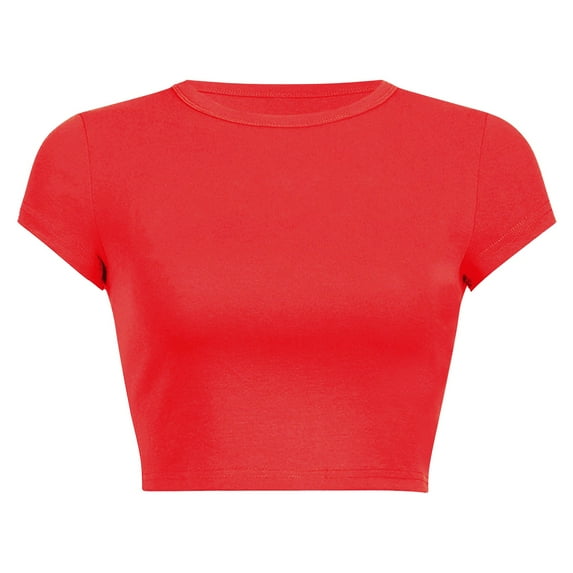 ZJXFGS Black Crop Top, , Women's Round Neck Summer Solid Color Short T Shirt, T Shirts for WomenRedS